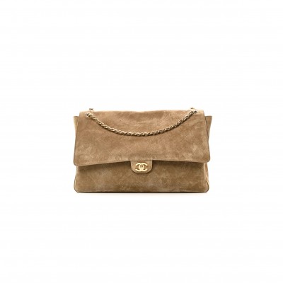 CHANEL MASTER SUEDE CALFSKIN SOUPLISSIMO MAXI FLAP DARK BEIGE (38*25*11cm)